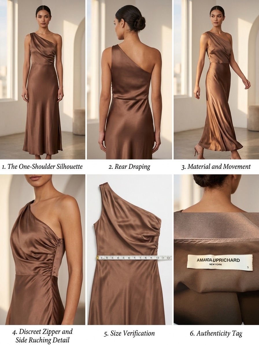 Amanda Uprichard One-Shoulder Silk Dress In Bronze Brown
